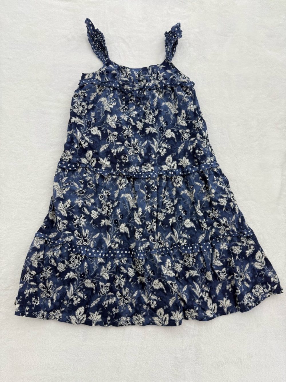Gap Kids Blue Floral And Polka Dot Maxi Ruffle Dress Size Small